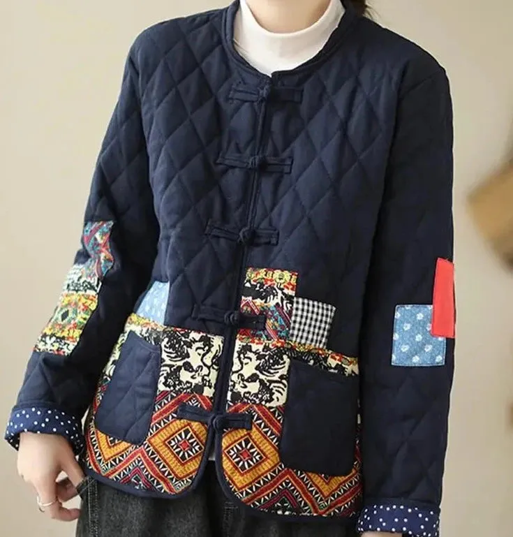 Quilted Print Loose Thick Cotton Coats