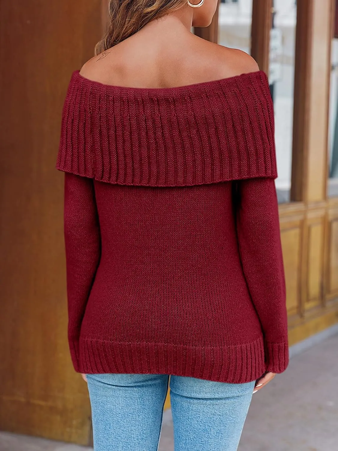Saodimallsu Womens Off The Shoulder Sweaters Long Sleeve Slouchy Knitted Casual Loose Fall Trendy Pullover Tops