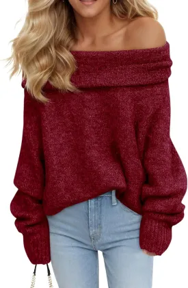 Saodimallsu Womens Off The Shoulder Sweaters Long Sleeve Slouchy Knitted Casual Loose Fall Trendy Pullover Tops