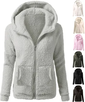 Sherpa Jacket Women Fleece Flannel Zip Up Jacket Cropped Teddy Bear Hooded Jacket Plus Size Winter Coats with Pockets