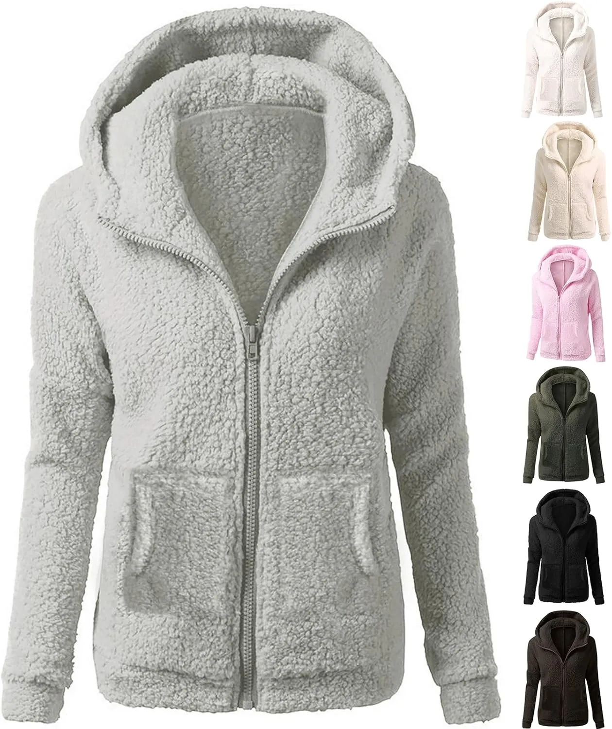 Sherpa Jacket Women Fleece Flannel Zip Up Jacket Cropped Teddy Bear Hooded Jacket Plus Size Winter Coats with Pockets