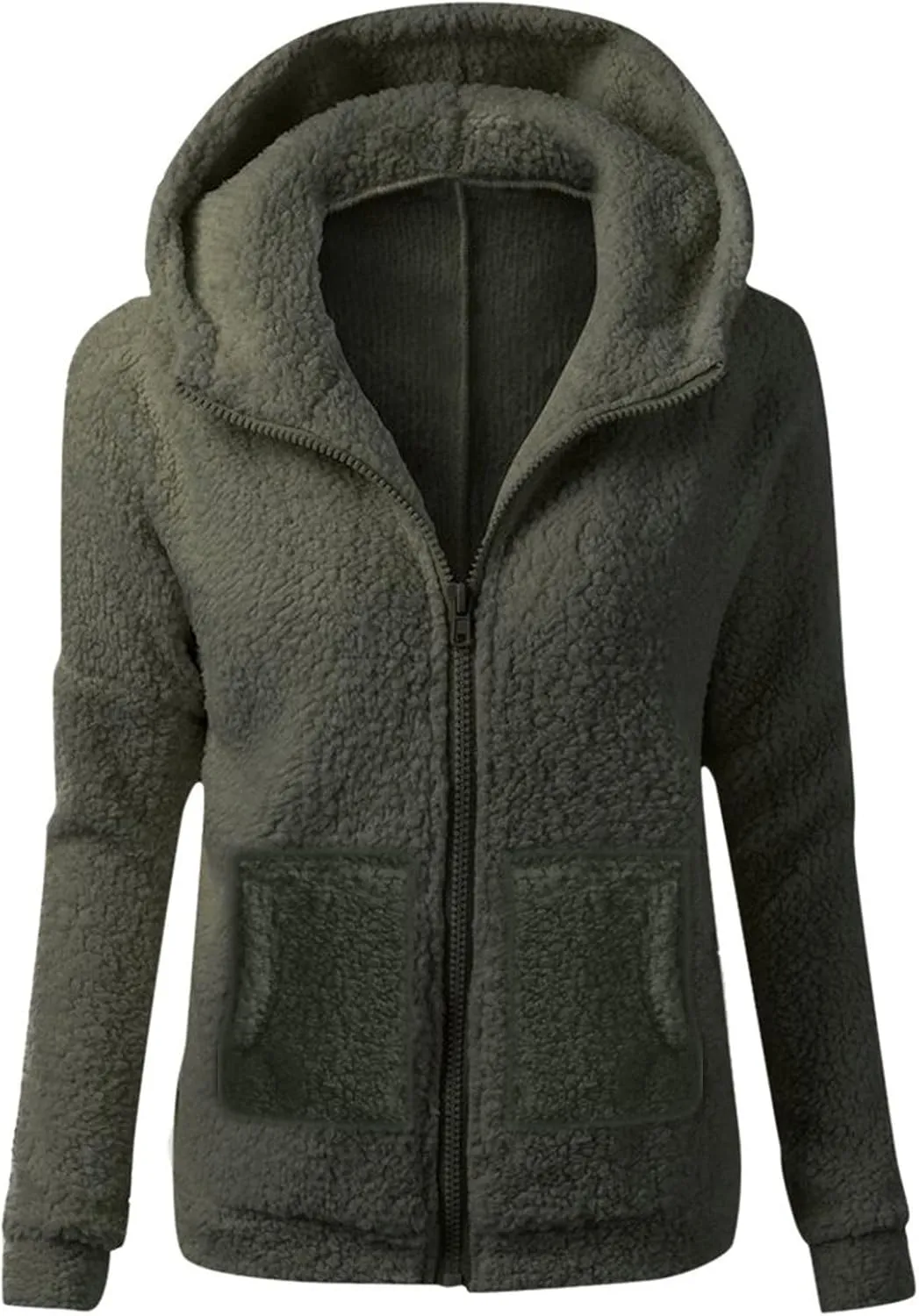 Sherpa Jacket Women Fleece Flannel Zip Up Jacket Cropped Teddy Bear Hooded Jacket Plus Size Winter Coats with Pockets