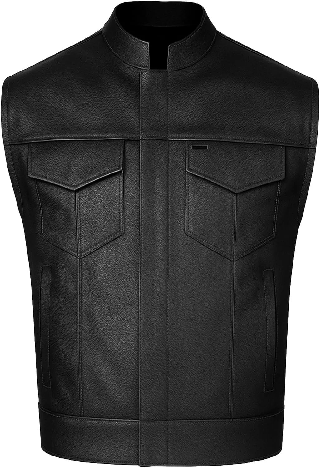SOA Mens Leather Biker Vest  Club Style Motorcycle Vest w/Concealed Carry Pockets Cowhide Back Front Panels for Patchwork