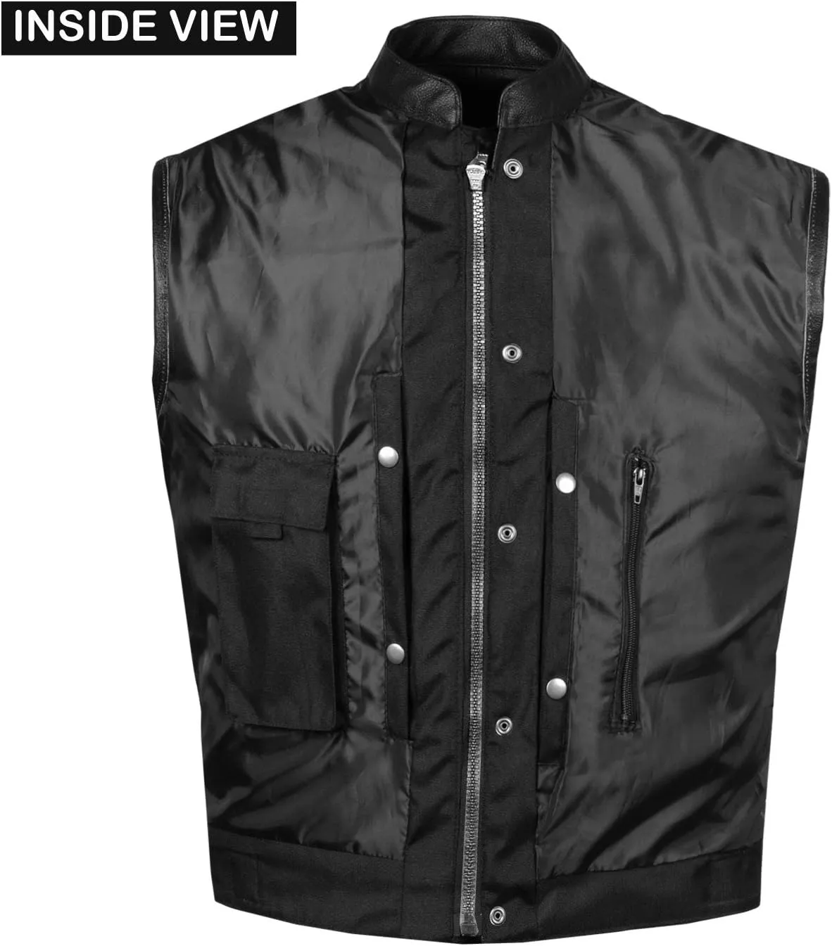 SOA Mens Leather Biker Vest  Club Style Motorcycle Vest w/Concealed Carry Pockets Cowhide Back Front Panels for Patchwork