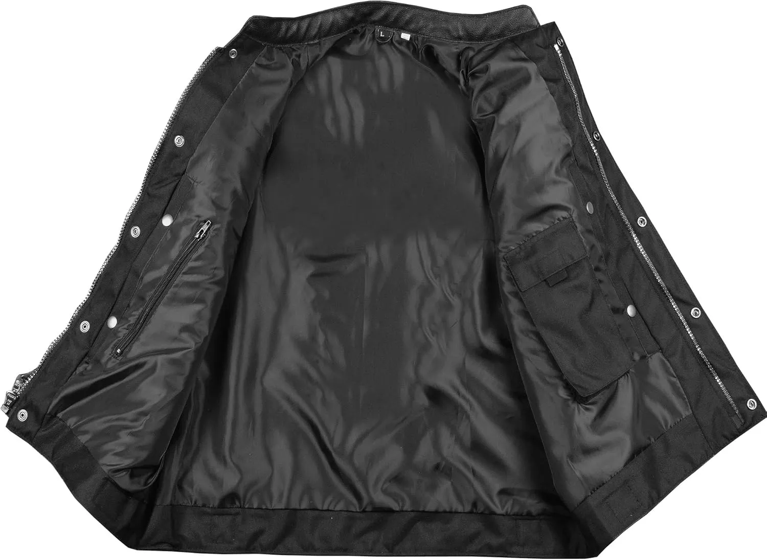 SOA Mens Leather Biker Vest  Club Style Motorcycle Vest w/Concealed Carry Pockets Cowhide Back Front Panels for Patchwork