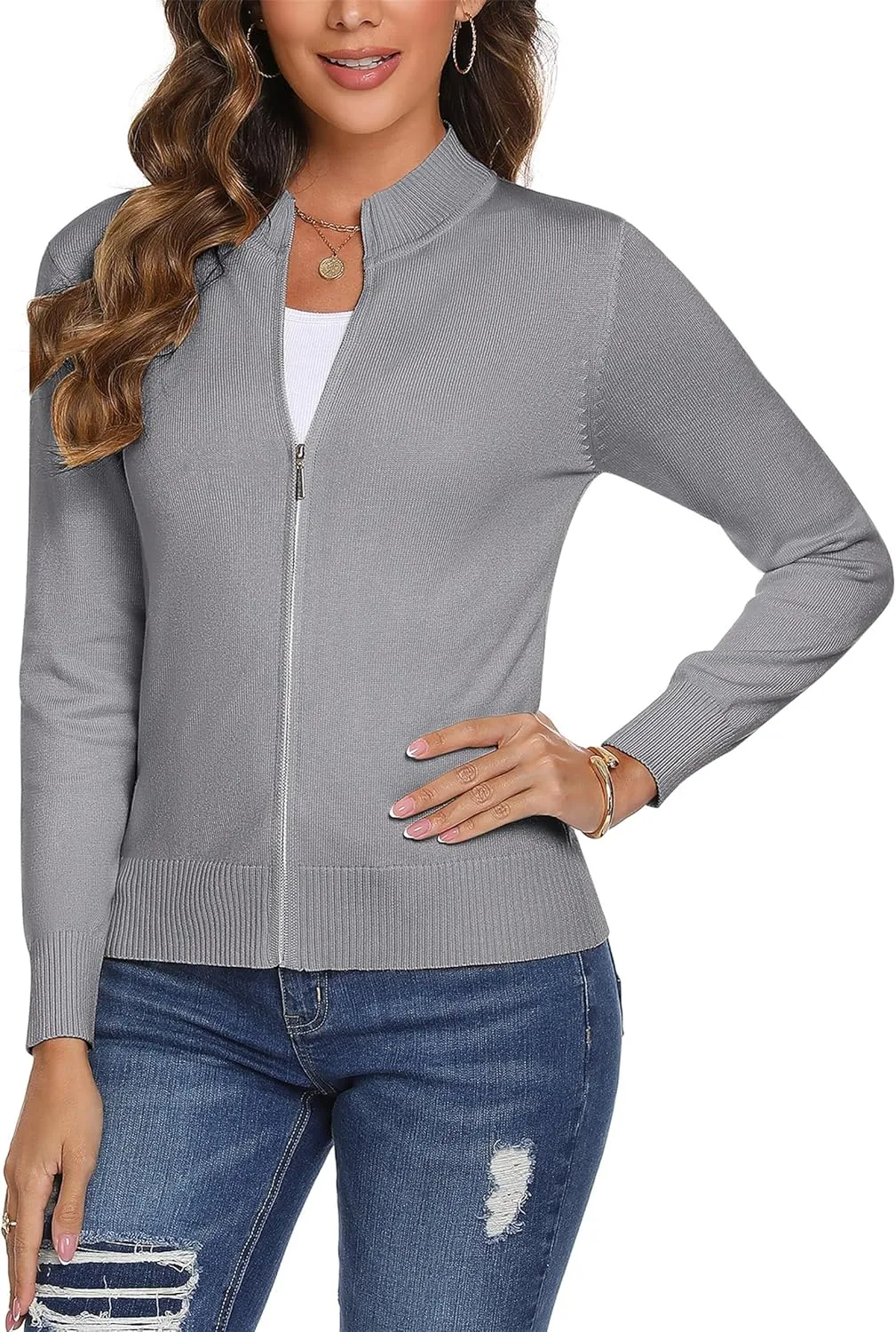 Totatuit Womens Long Sleeve Knitted Zip Up Sweater Cardigans Sweaters Lightweight Zipper Sweatshirts Jacket