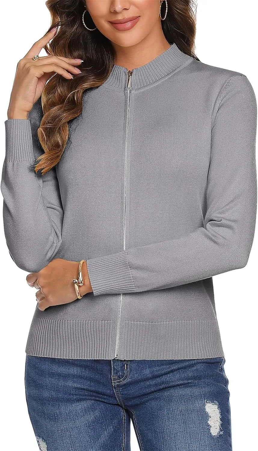 Totatuit Womens Long Sleeve Knitted Zip Up Sweater Cardigans Sweaters Lightweight Zipper Sweatshirts Jacket
