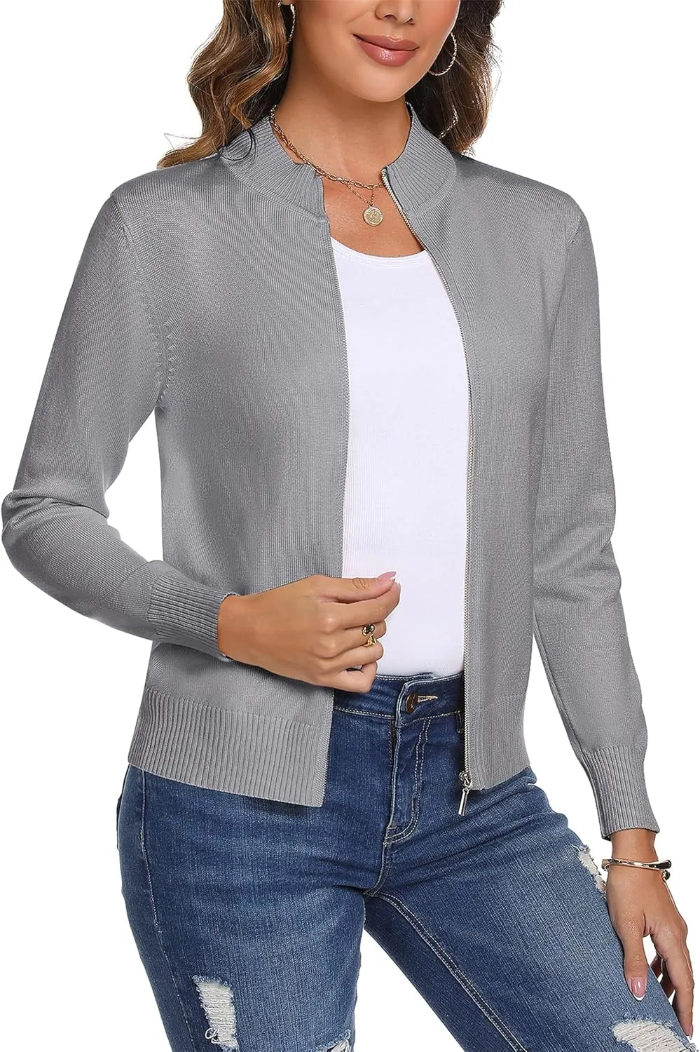 Totatuit Womens Long Sleeve Knitted Zip Up Sweater Cardigans Sweaters Lightweight Zipper Sweatshirts Jacket