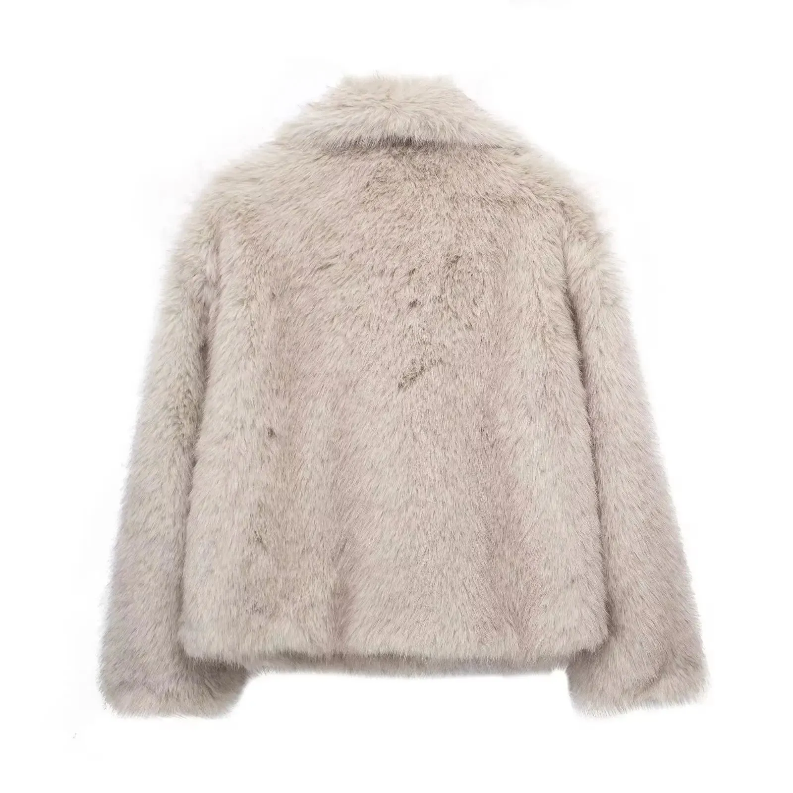 TRAFZA Frauen Winter Mode Warme Plüsch Mantel Damen Casual Drehen-unten Kragen Dicken Mantel Weibliche Tasche Langarm Kurze oberbekleidung