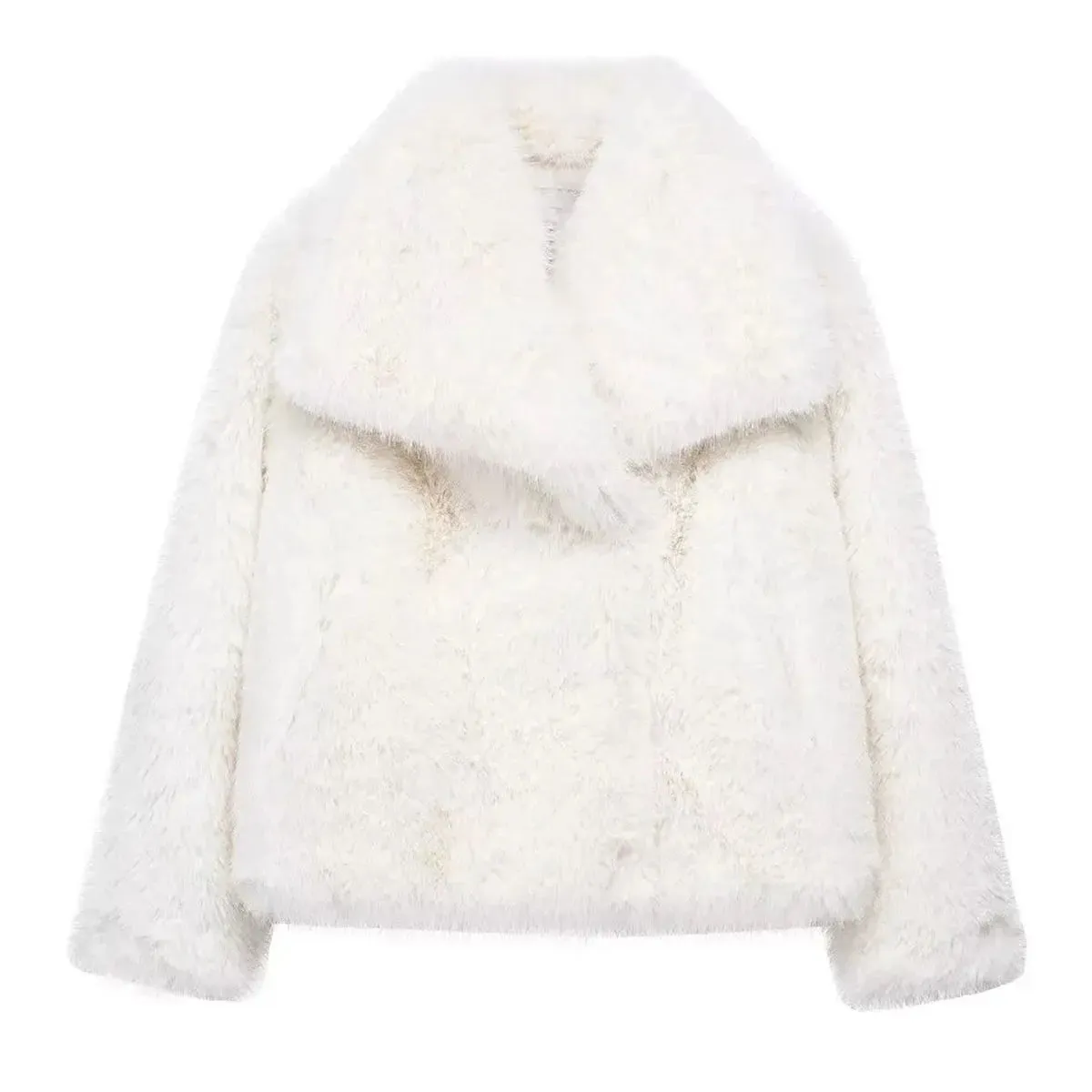 TRAFZA Frauen Winter Mode Warme Plüsch Mantel Damen Casual Drehen-unten Kragen Dicken Mantel Weibliche Tasche Langarm Kurze oberbekleidung