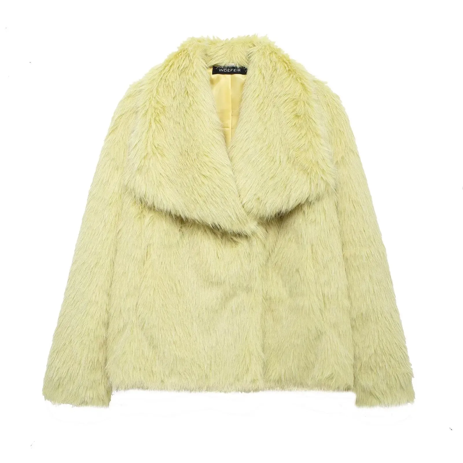 TRAFZA Frauen Winter Mode Warme Plüsch Mantel Damen Casual Drehen-unten Kragen Dicken Mantel Weibliche Tasche Langarm Kurze oberbekleidung