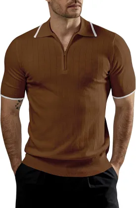 VATPAVE Mens Knit Polo Shirts Casual Short Sleeve Classic Ribbed Golf Shirt