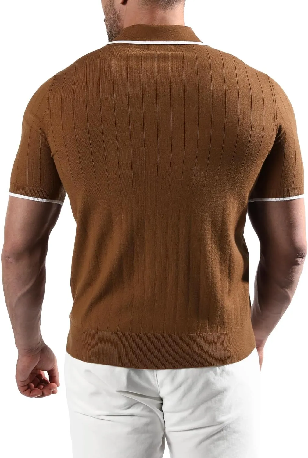VATPAVE Mens Knit Polo Shirts Casual Short Sleeve Classic Ribbed Golf Shirt