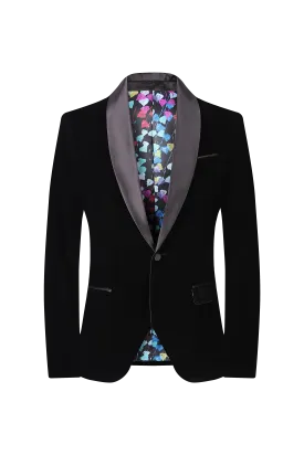 Velvet Shall Lapel Blazer - Black