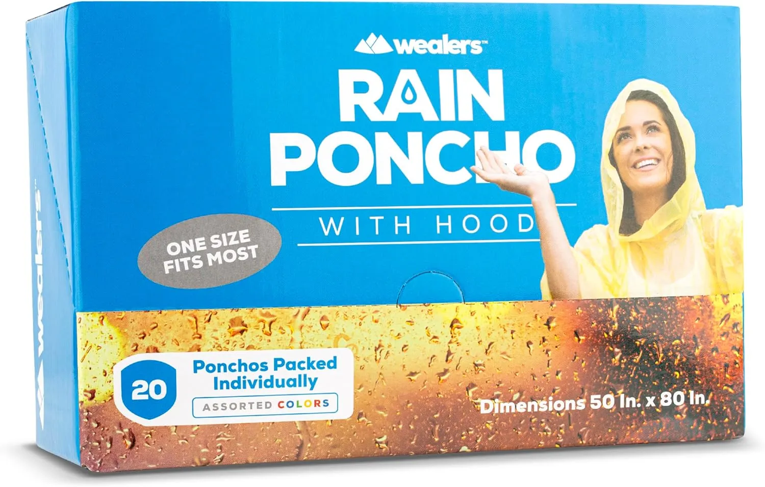 Wealers Rain Ponchos for Adults Teens Disposable Bulk Pack Emergency Raincoat Parks Outdoors Multi Colors Waterproof