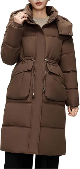 Winter Fashion Long Puffer Jackets Women Plus Size Quilted Jackets Windproof Thermal down Trench Coat with Hood
