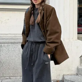 Women Coquette Suede Jacket Old Money Aesthetic Blazers Vintage Oversized Leather Jacket Bomber Preppy Winter Coat