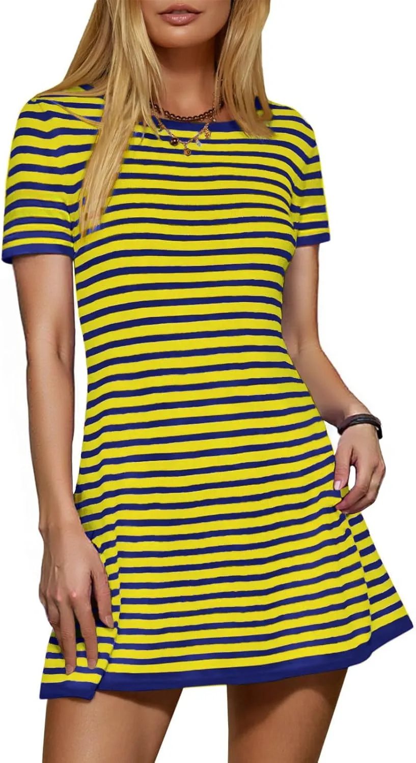 Women's 2025 Spring Summer Striped Sweater Dress Casual Crewneck Short Sleeve Ribbed Knit Bodycon Mini Dresses