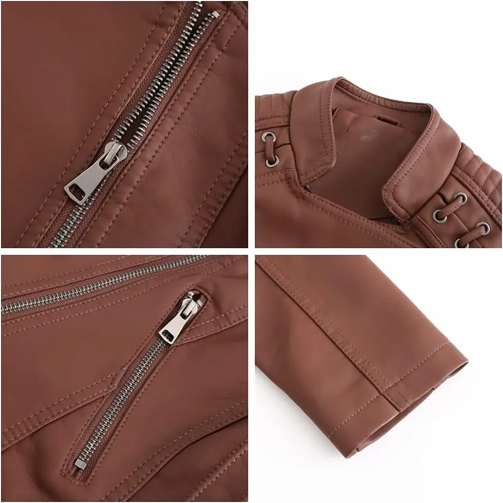 Women's Faux Leather Jackets Motorcycle Plus Size Moto Biker Coat Short Outwear
