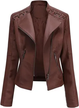 Women's Faux Leather Jackets Motorcycle Plus Size Moto Biker Coat Short Outwear