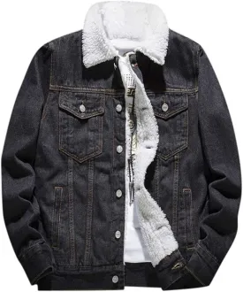 Ymosrh Mens Leather Jacket Add Wool Casual Vintage Wash Distressed Denim Jacket Coat Rain Jackets for Men Waterproof