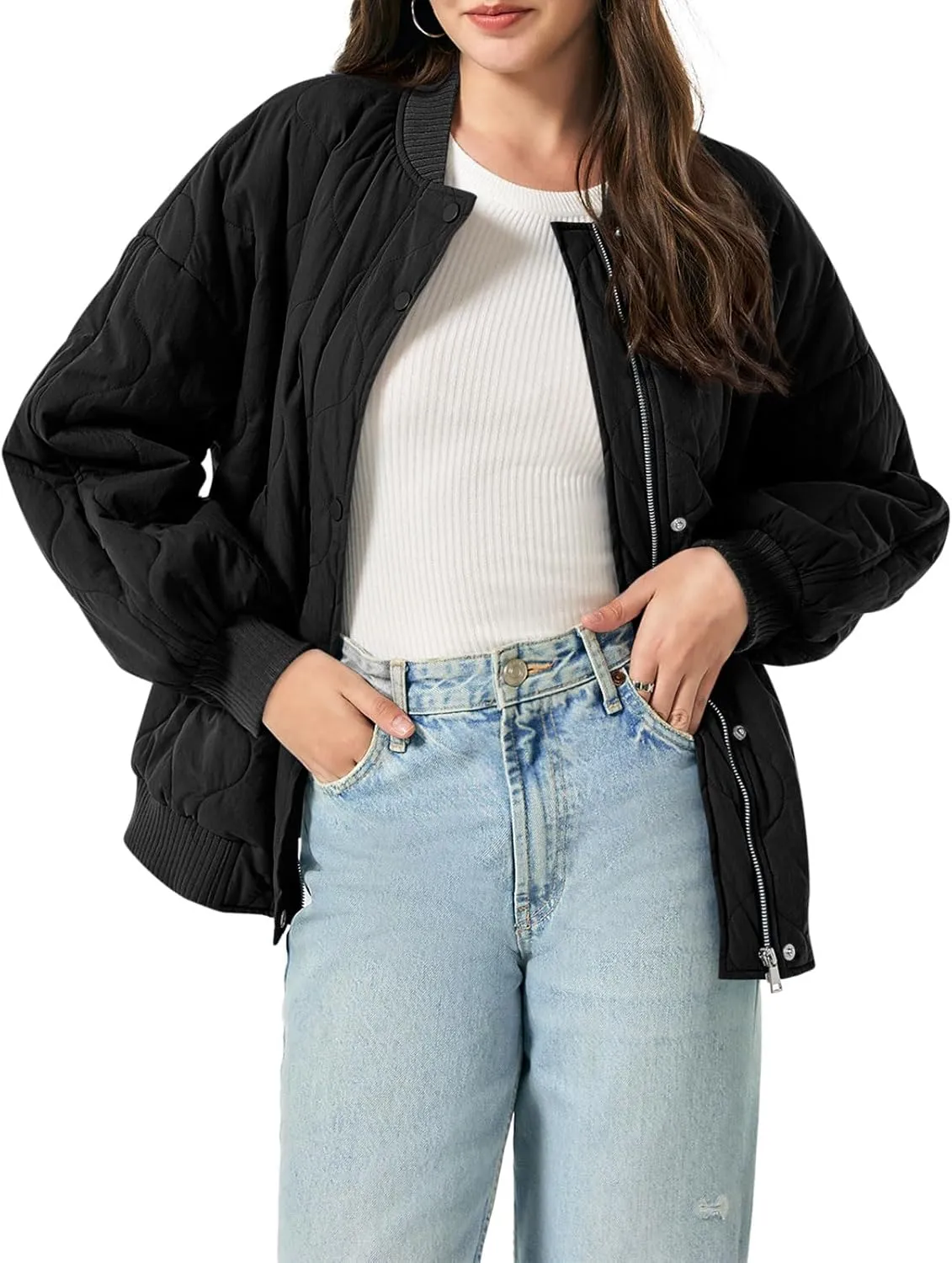 Yousify Winter Jackets for Women Fashion 2024 Casual Puffer Coat Zip Up Lightweight Short Jacket S-2XL