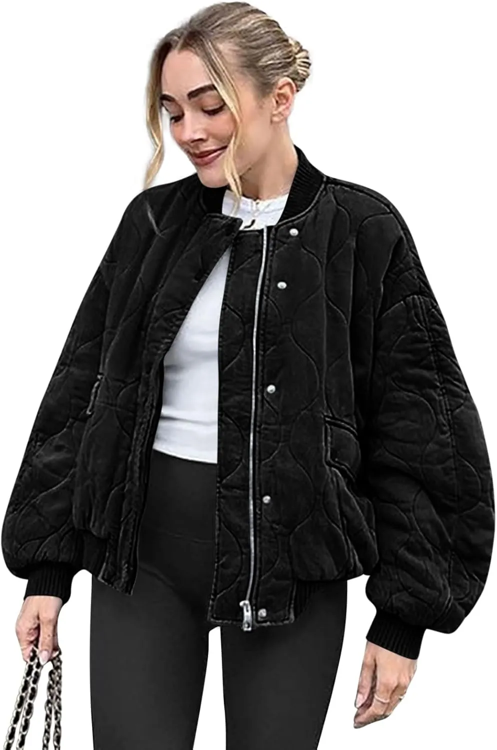 Yousify Winter Jackets for Women Fashion 2024 Casual Puffer Coat Zip Up Lightweight Short Jacket S-2XL