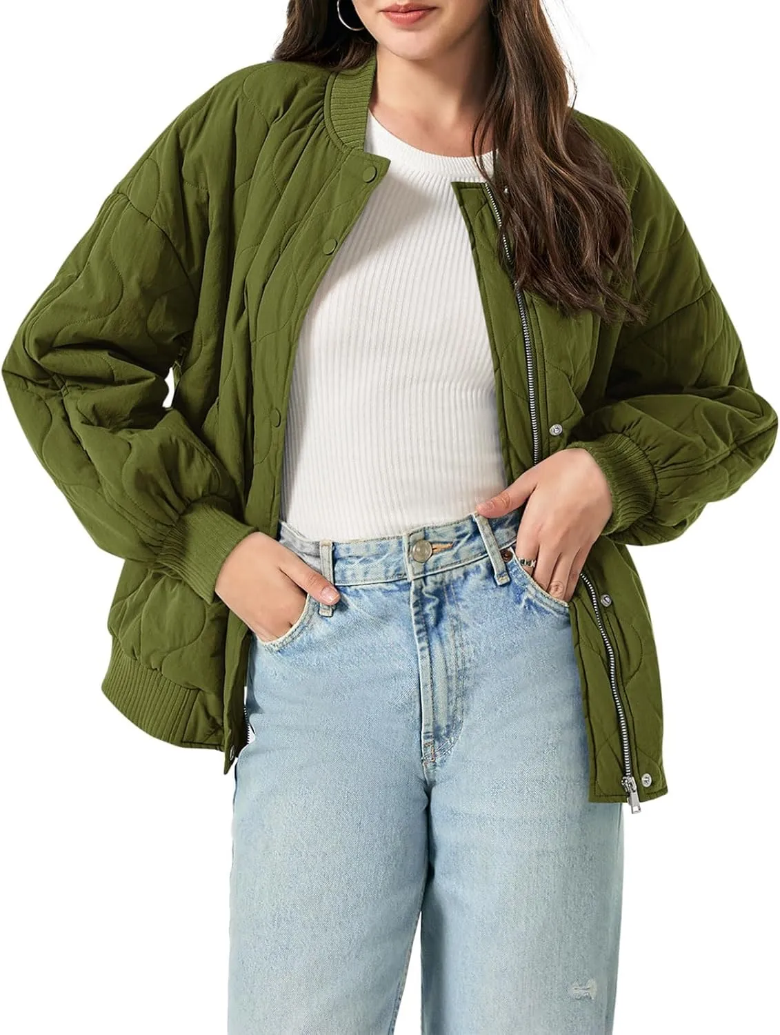 Yousify Winter Jackets for Women Fashion 2024 Casual Puffer Coat Zip Up Lightweight Short Jacket S-2XL
