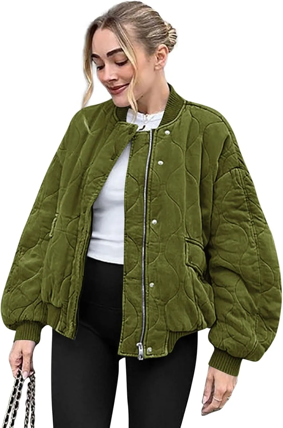 Yousify Winter Jackets for Women Fashion 2024 Casual Puffer Coat Zip Up Lightweight Short Jacket S-2XL