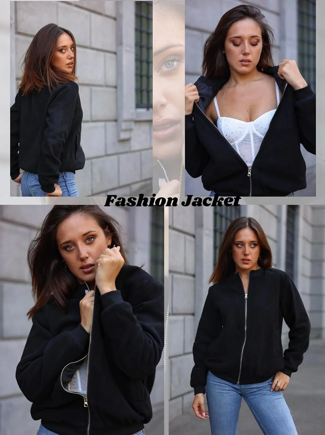 Zeagoo Women's Sherpa Fleece Jacket Long Sleeve Faux Fuzzy Casual Zip Up Bomber Coat With Pocket S-XXL