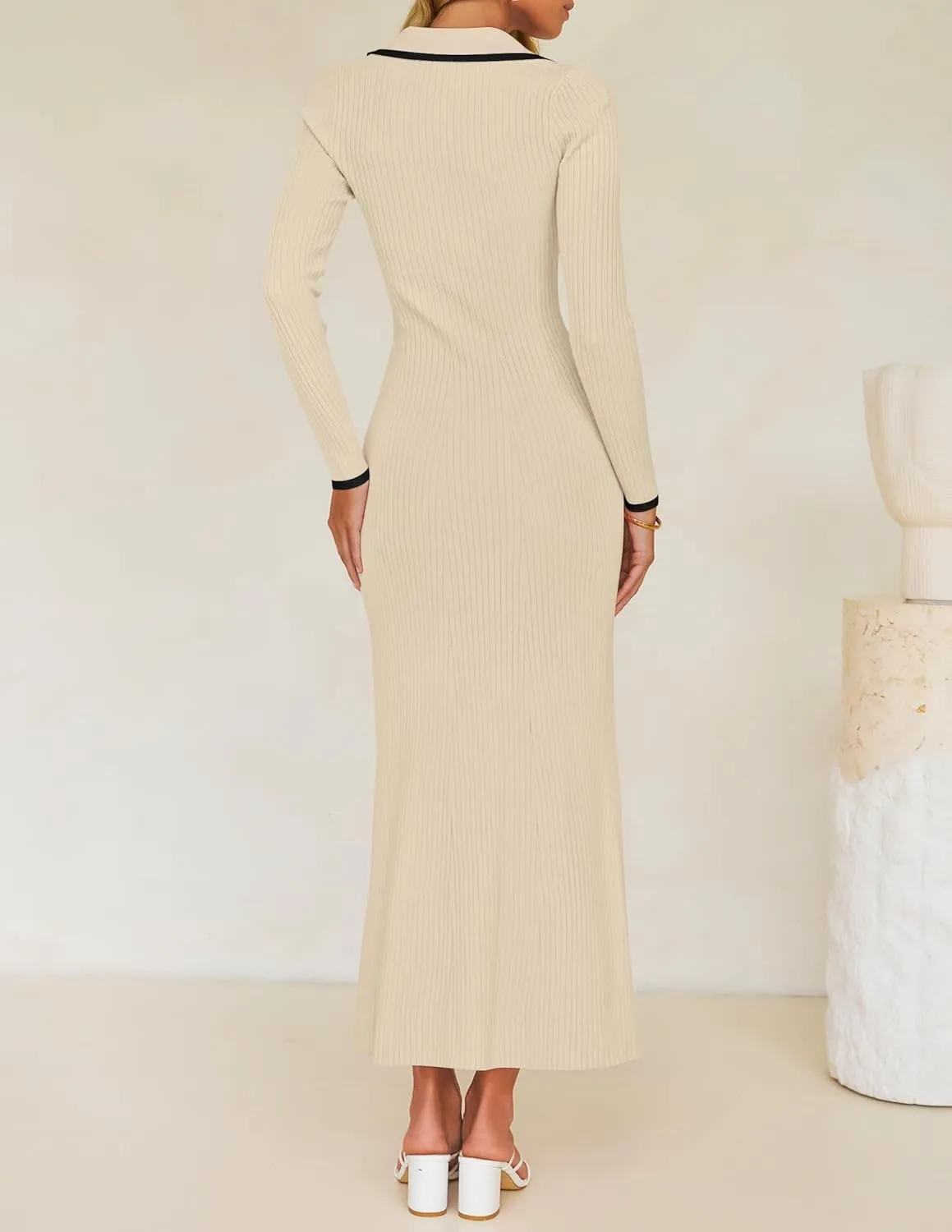 ZESICA Women's Long Sleeve Sweater Dress 2025 Spring V Neck Ribbed Knit Casual Formal Cocktail Bodycon Maxi Dresses