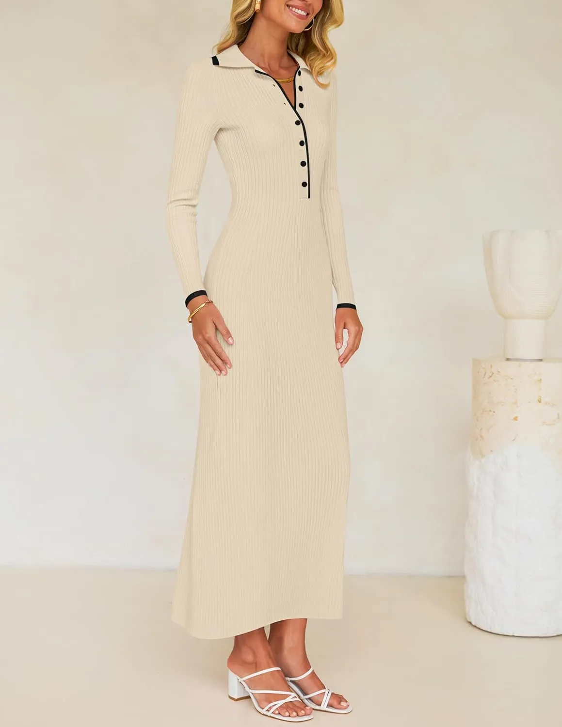 ZESICA Women's Long Sleeve Sweater Dress 2025 Spring V Neck Ribbed Knit Casual Formal Cocktail Bodycon Maxi Dresses